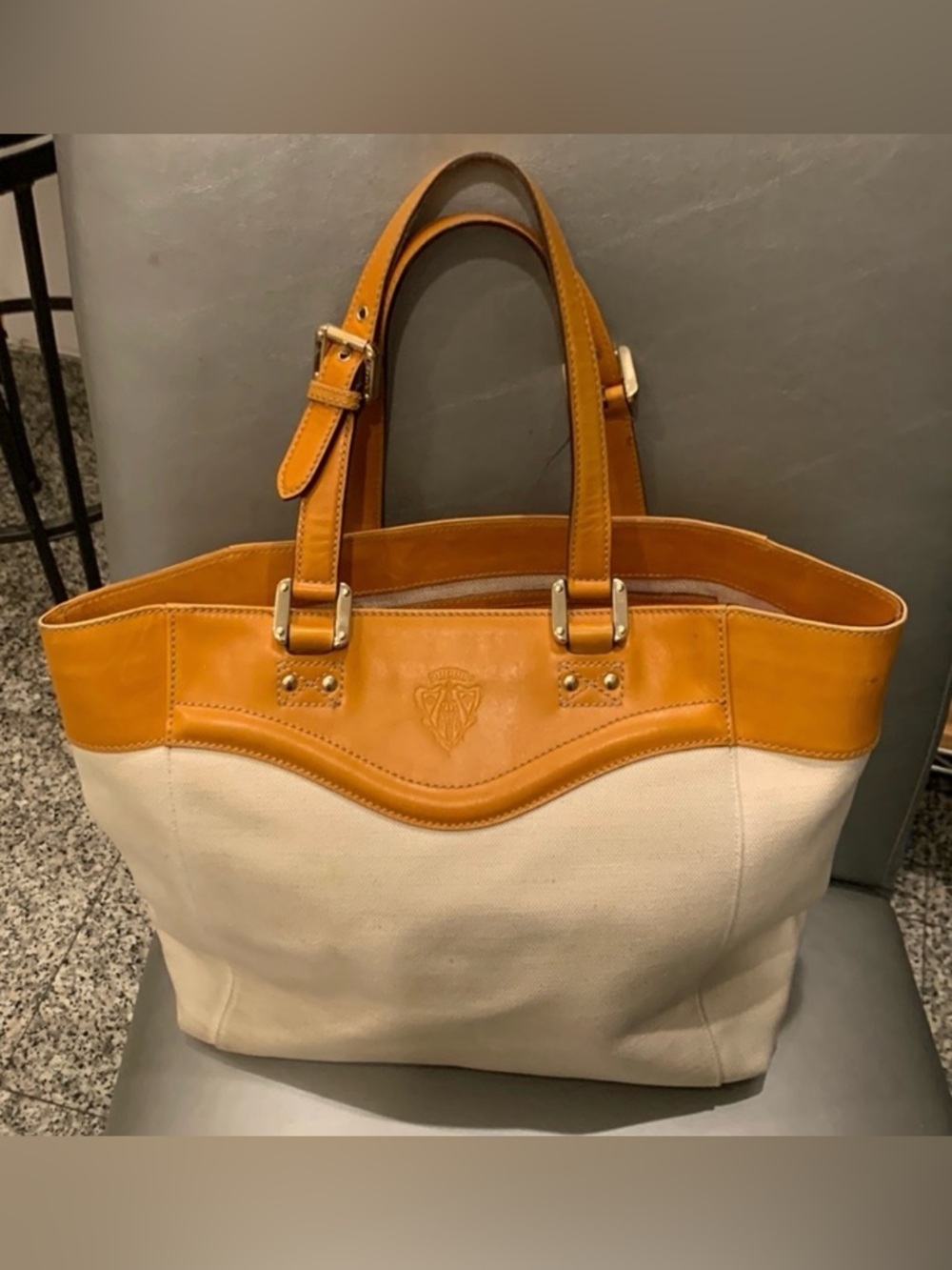 Gucci Hysteria Leather-Trim Canvas Tote Bag in Tan and Cream